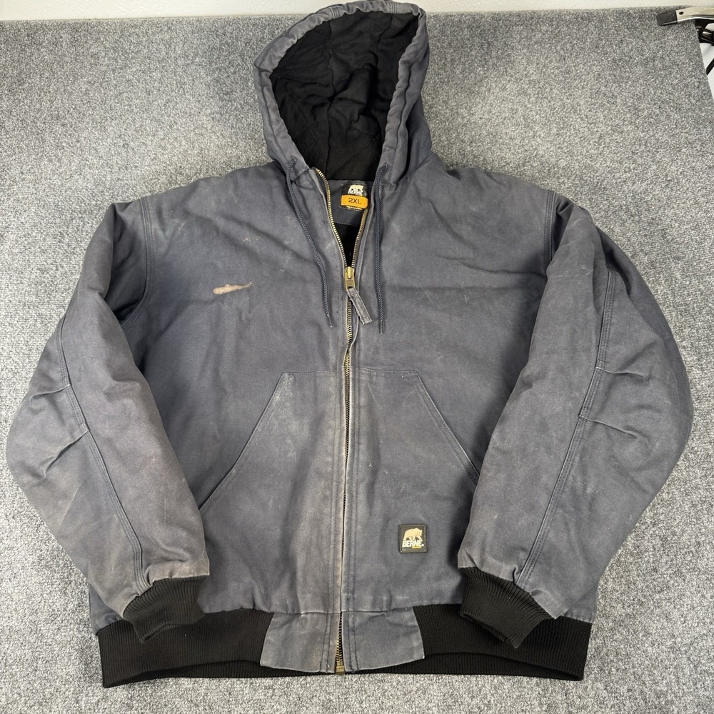 Berne Men's Hooded Lined Heavy Duty Work Jacket 2XL‎ Distressed HJ51ND